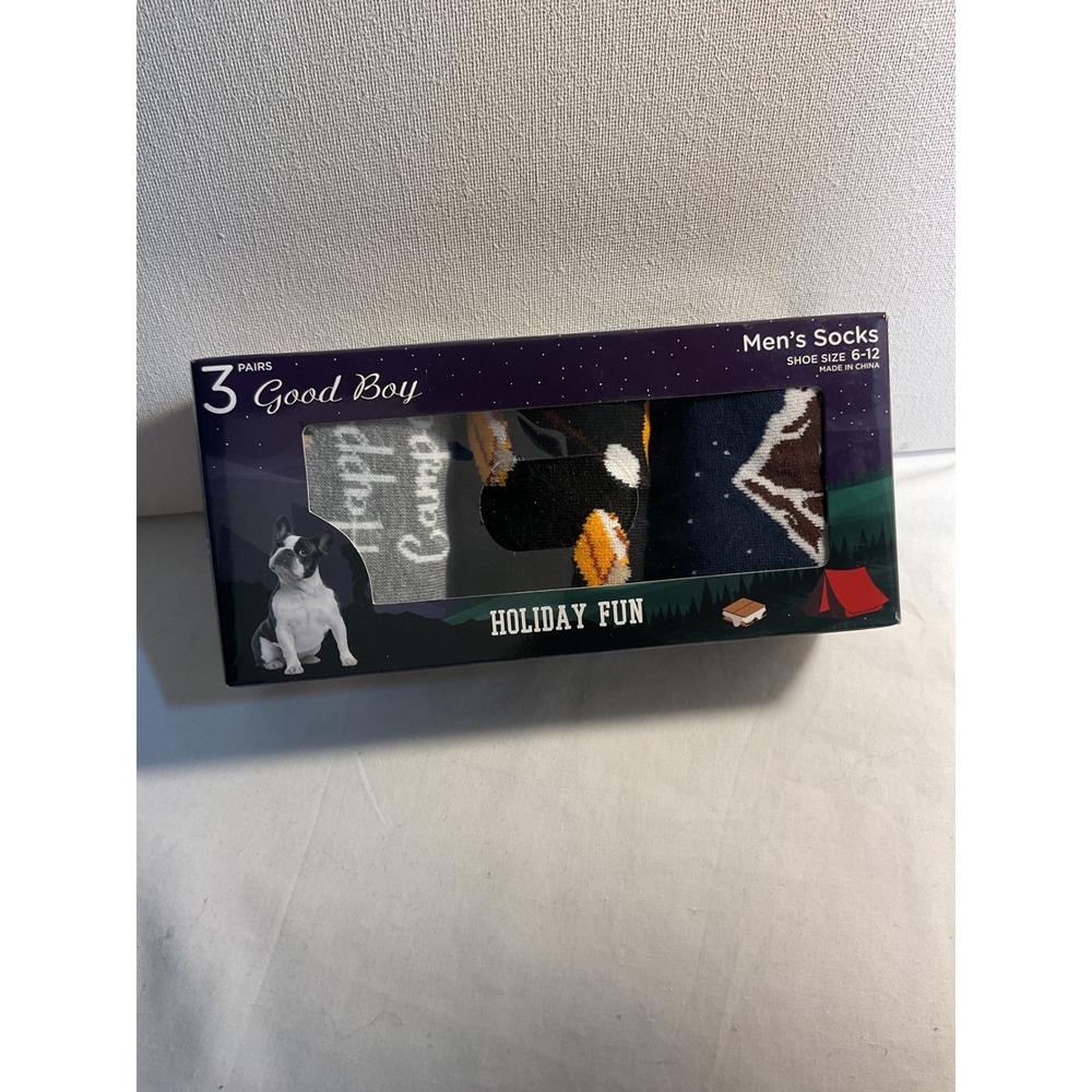 Good Boy‎ Novelty Socks Men's Shoe Size 6-12 Happy Camper Camping 3 Pair